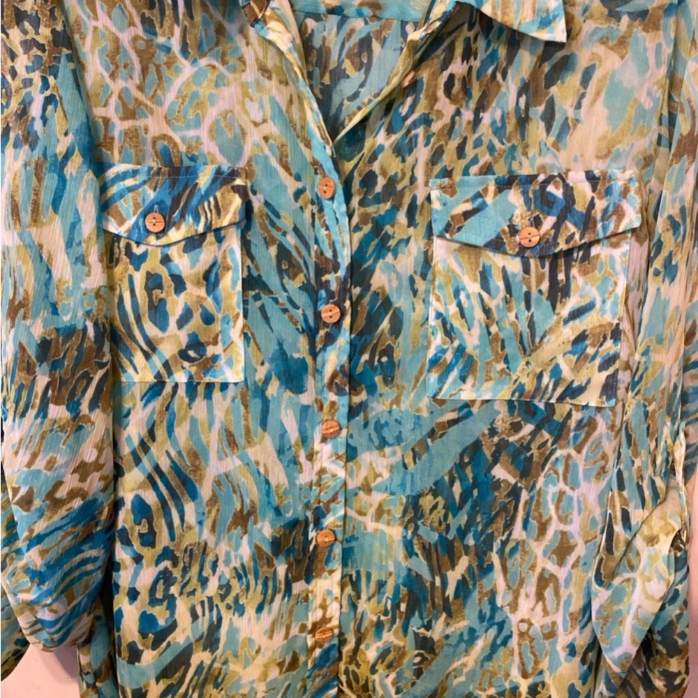 Ruby Rd. Blue And Green Patterned Button Down Shi… - image 5